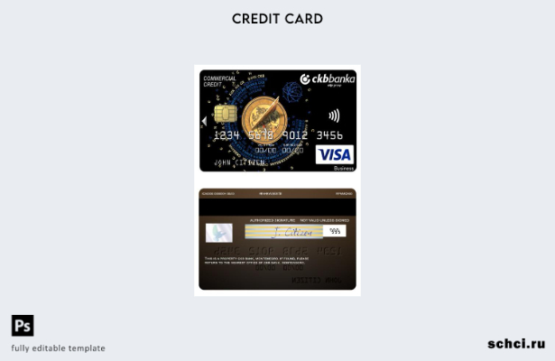скачать цифровую версию шаблона бизнес кредитной карты CKB Bank Черногории Visa